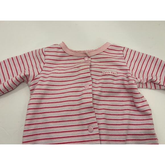 Calvin Klein Baby Girl Size 3-6 Months Pink Striped Footed Bodysuit Pajamas - Picture 3 of 7